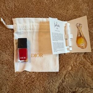Dior Vernis 999 Red Nail Lacquer w/ Dior Pouch and j'adore l'Or sample